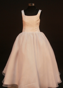 Simple Princess Champagne Flower Girl Pageant Dress With Straps Neckline Organza