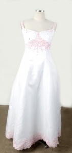 White Appliques For Little Girl Pageant Dresses With Straps and Floor-length