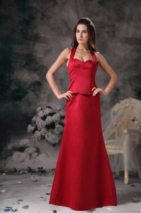 Wine Red Column Halter Floor-length Satin Mother of the Bride Dress