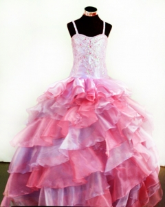 Colorful Organza With Appliques and Beading For Little Girl Pageant Dresses