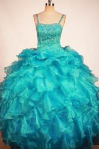 Lovely Teal Little Girl Pageant Dresses With Ruffles and Beading