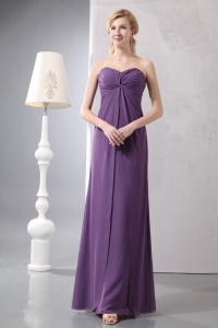 Purple Column Sweetheart Ankle-length Chiffon Ruch Mother of the Bride Dress
