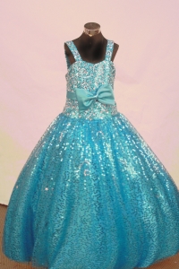 Sequin and Bowknot For Teal Little Girl Pageant Dresses