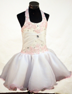 Sweet Appliques and Beading Decorate Bodice Halter Short Little Girl Pageant Dress