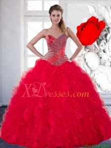 2021 Colorful Sweetheart Red Quinceanera Dress with Beading and Ruffles