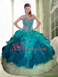2021 Popular Beading and Ruffles Sweetheart Sweet Sixteen Dresses in Multi Color