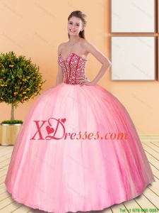 2021 Couture Beading Sweetheart Ball Gown Quinceanera Dresses in Rose Pink