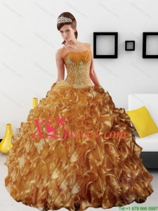 Sturning Appliques and Ruffles 2021 Sweet Sixteen Dresses in Gold