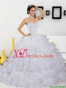 Discount Beading and Ruffled Layers White Sweet Sixteen Dresses for 2021
