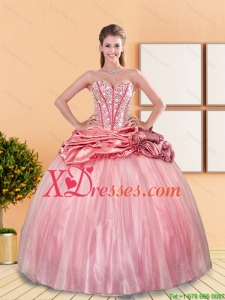 Unique 2021 Beading and Pick Ups Sweetheart Quinceanera Dresses in Rose Pink
