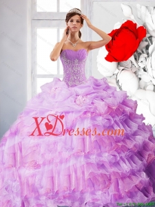 Unique Strapless Appliques and Ruffles 2021 Quinceanera Dress in Lilac
