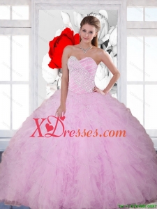 2021 Couture Beading and Ruffles Sweetheart Quinceanera Dresses in Baby Pink
