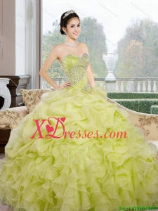 Unique Sweetheart Yellow Green Quinceanera Dresses with Ruffles and Pick Ups