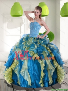 Couture Multi Color Quinceanera Dress with Beading and Ruffles for 2021