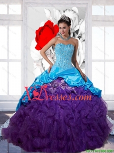 Couture Beading and Ruffles 2021 Multi Color Quinceanera Dresses with Pick Ups