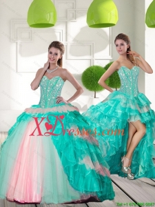 Designer Beading and Ruffled Layers Quinceanera Dresses in Multi Color for 2021