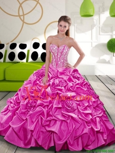 2021 Custom Made Fuchsia Dress for Quince with Beading and Pick Ups
