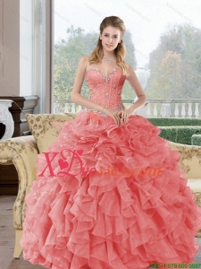2021 Designer Beading and Ruffles Quinceanera Dresses in Watermelon