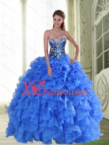 2021 Designer Beading and Ruffles Strapless Quinceanera Dresses in Blue