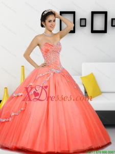 Designer Beading Sweetheart 2021 Quinceanera Dresses in Orange Red
