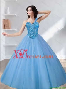 2021 Custom Made Sweetheart Tulle Beading Quinceanera Dresses in Blue