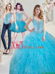 2021 Custom Made Beading Aqua Blue Dress for Quinceanera