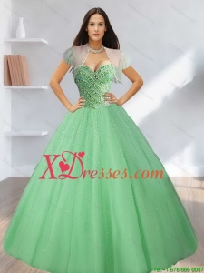 2021 Designer Sweetheart Beading Tulle Quinceanera Dresses in Light Green