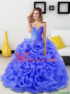2021 Designer Beading and Rolling Flowers Quinceanera Dresses in Royal Blue