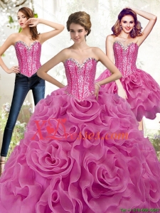 Designer Fuchsia 2021 Quinceanera Dresses with Beading and Rolling Flowers