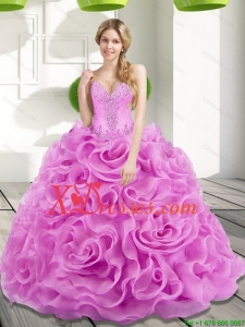 2021 Elegant Beading and Rolling Flowers Lilac Sweet Sixteen Dresses