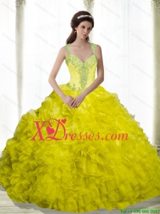 2021 Unique Yellow Beading and Ruffles Sweetheart Dresses for a Quinceanera
