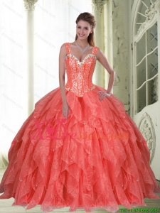 2021 Unique Beading and Ruffles Coral Red Quinceanera Dresses with Sweetheart