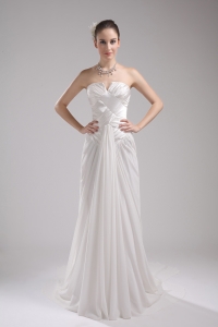 Column Strapless Ruching Chiffon Wedding Dress