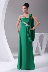 Green Appliques Ruching Empire Long Prom Dress