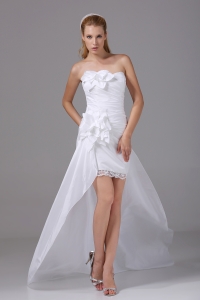High-low Strapless Hand Made Flowers Taffeta Wedding Dress