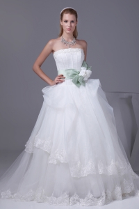 Lace Sash With Hand Made Flower A-line Wedding Dress