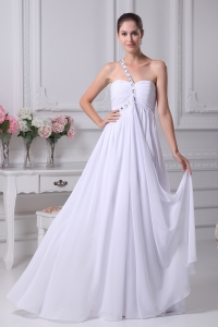 One Shoulder Beading Ruching Empire Long Wedding Dress