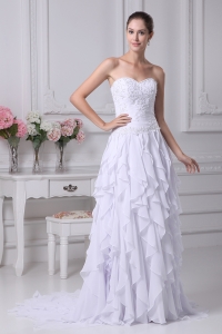 Sweehteart Ruffles Embroidery Brush Train Chiffon Wedding Dress