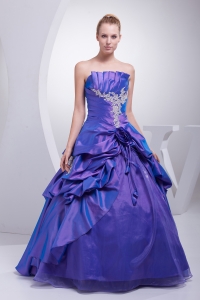 A-line Purple Pick-ups Appliques Hand Made Flower Quinceanera Dress