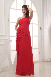 Red Column One Shoulder long Chiffon 2019 Prom Dress