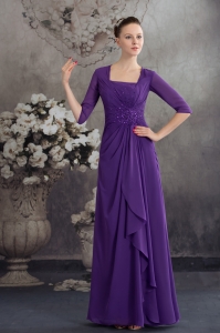 Simple Empire Square long Purple 2019 Mother of Bride Dresses with Beading