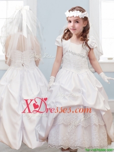 Affordable Halter Top Lace and Pick Ups Flower Girl Dress in White
