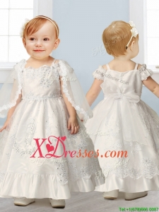 Best Spaghetti Straps Cap Sleeves Flower Girl Dress with Lace and Beading