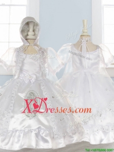 Perfect Scoop Short Sleeves Flower Girl Dress with Bowknot and Embroidery