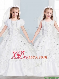 Sweet Scoop Big Puffy Flower Girl Dress with Lace and Embroidery