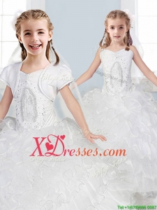 Affordable Spaghetti Straps Flower Girl Dress with Ruffled Layers and Embroidery