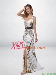 New Style Column Halter Top Camo Prom Dresses with Sashes