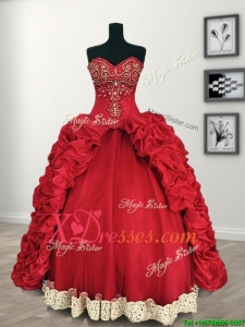 Custom Made Comfortable Red Big Puffy Quinceanera Dress with Beading and Pick Ups