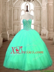 Modest Tulle Beaded Sweet 16 Dress in Turquoise