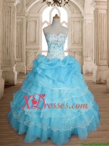 Classical Really Puffy Baby Blue Quinceanera Dress with Ruffled Layers and Beading